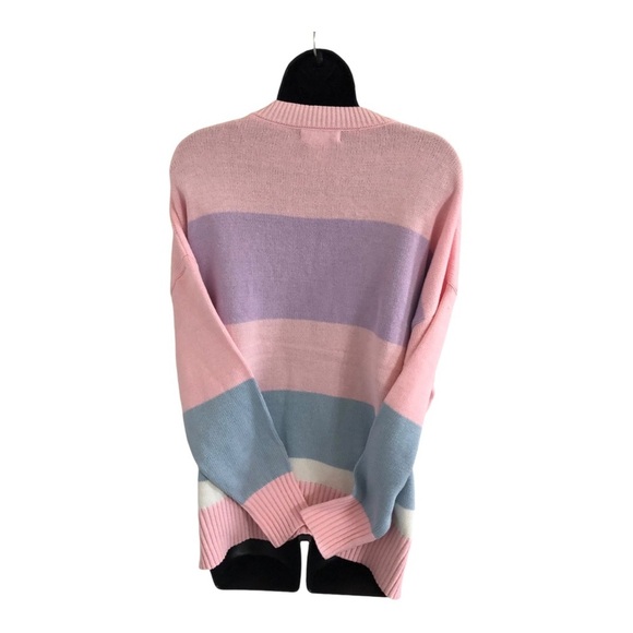 Sincerely jules pink blue stripe colorblock SKI graphic print sweater size S - Picture 9 of 12